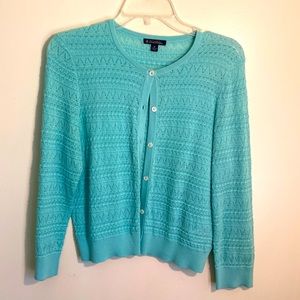 Brooks Brothers Women’s Medium Cardigan, 3/4 sleeves, aqua